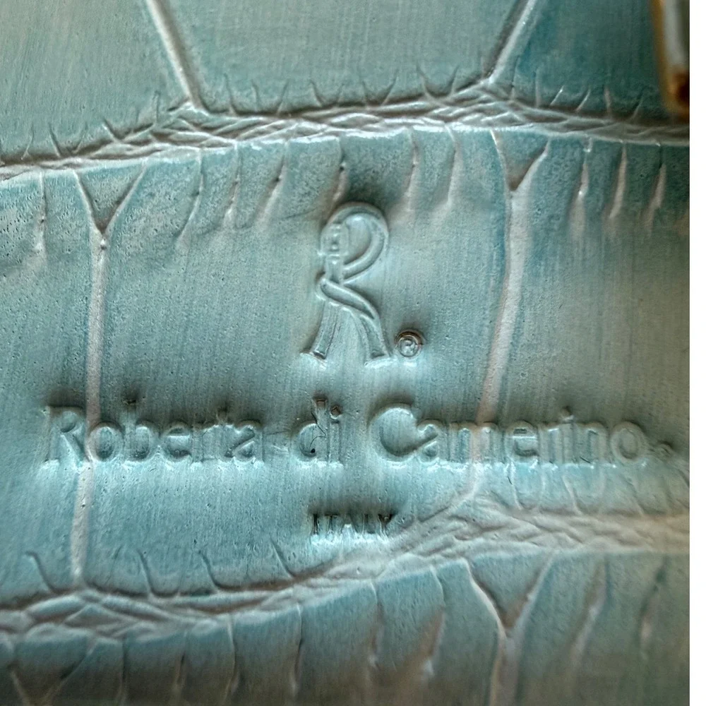 Roberta Di Camerino VTG Aqua Croc Emboss Leather Wallet Gold Trompe-L'oiel Italy